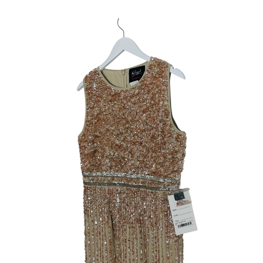 Mac Duggal 10509 Sleeveless High Neck Beaded Midi Sheath Dress Nude Size 10 NWT - Picture 5 of 8